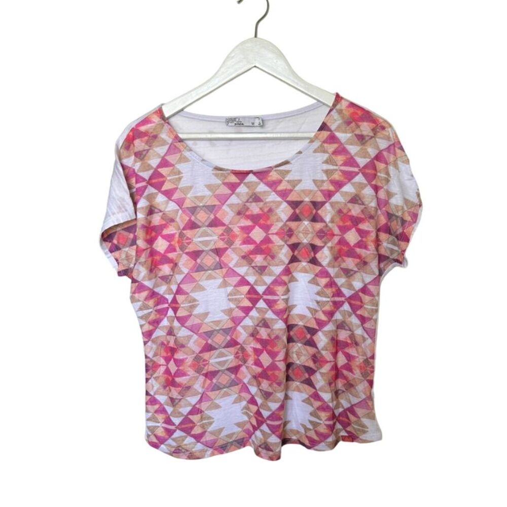 Prana Harlene Geometric Sheer Short Sleeve Womens M Boho Gorpcore Activewear